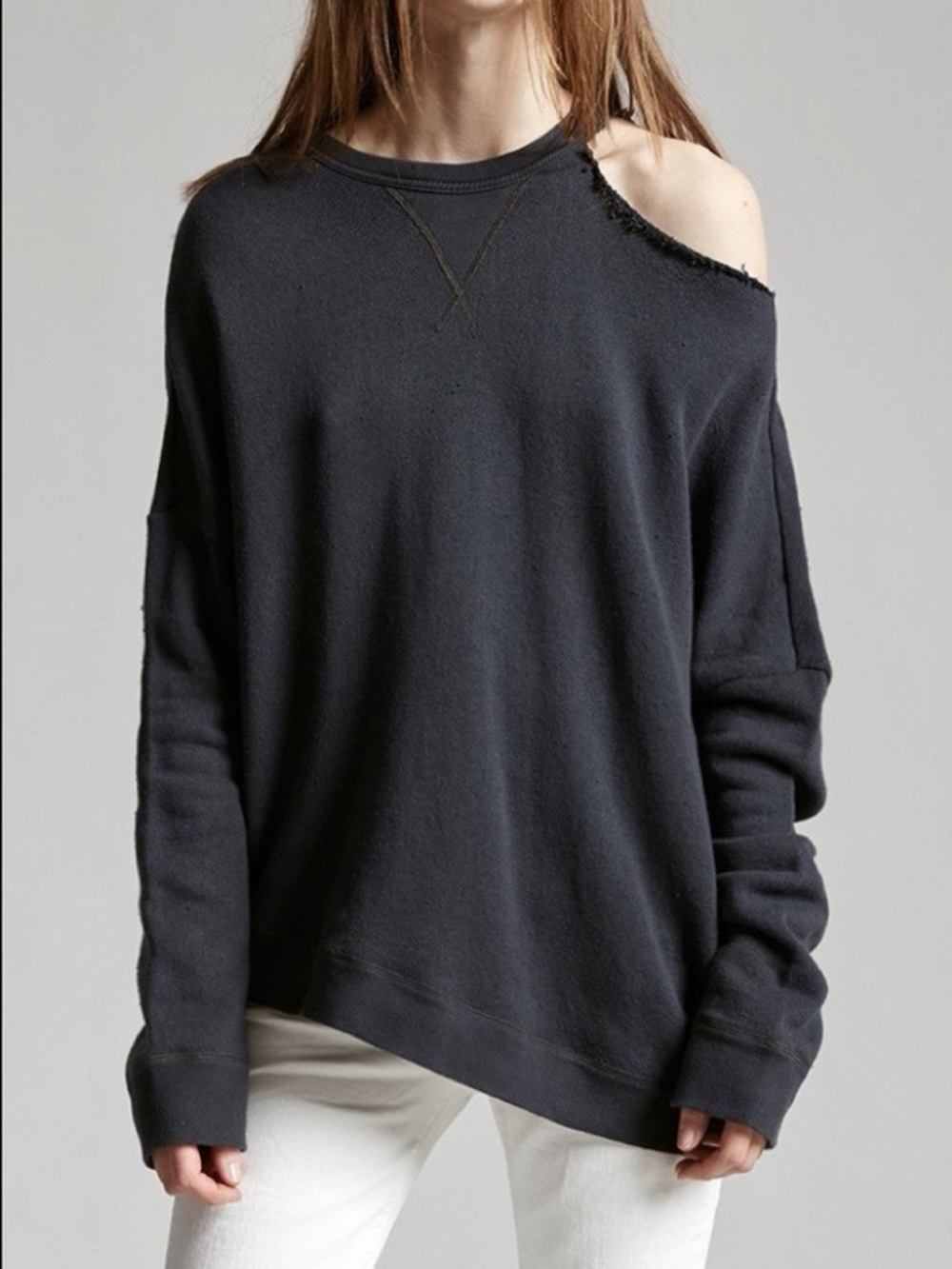 R13 Distorted Sweatshirt Blue Gray Cutout Deconstructed Pullover Size L